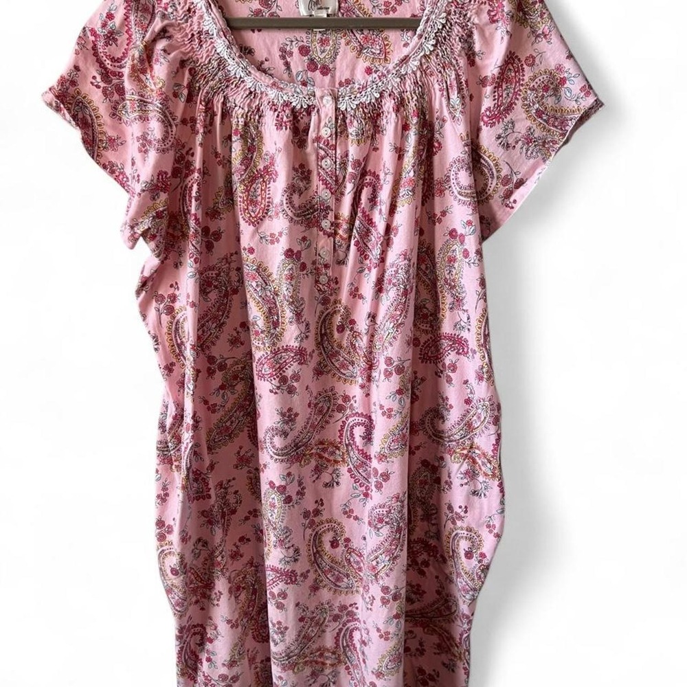 Aria Pink Paisley Nightgown Women's 2X Cotton Coquette Grannycore Loungewear